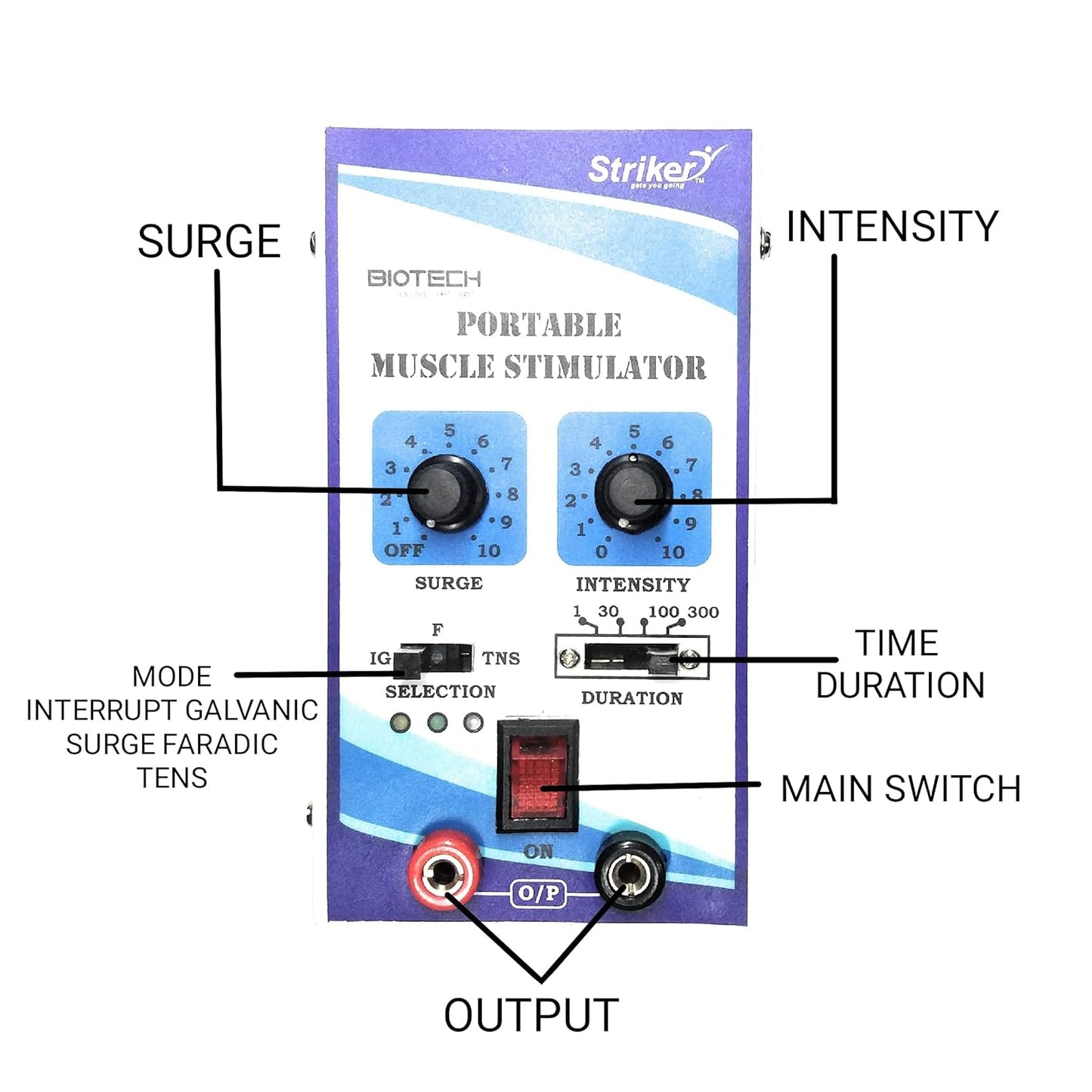 Biotech Striker Battery Powered Computerised Portable Muscle Stimulator with Tens