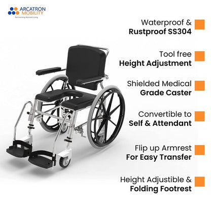 Arcatron Prime SSS100 Shower Commode Wheelchair