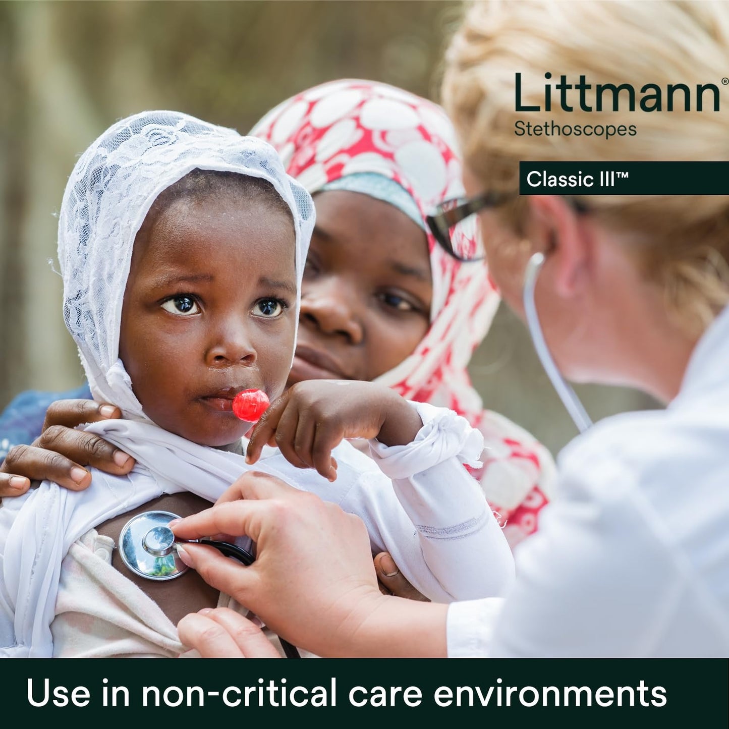 3M™ Littmann® Classic III™ Stethoscope, 5620, Standard-Finish Chestpiece, Black Tube, 27 in, 3 Each/Case