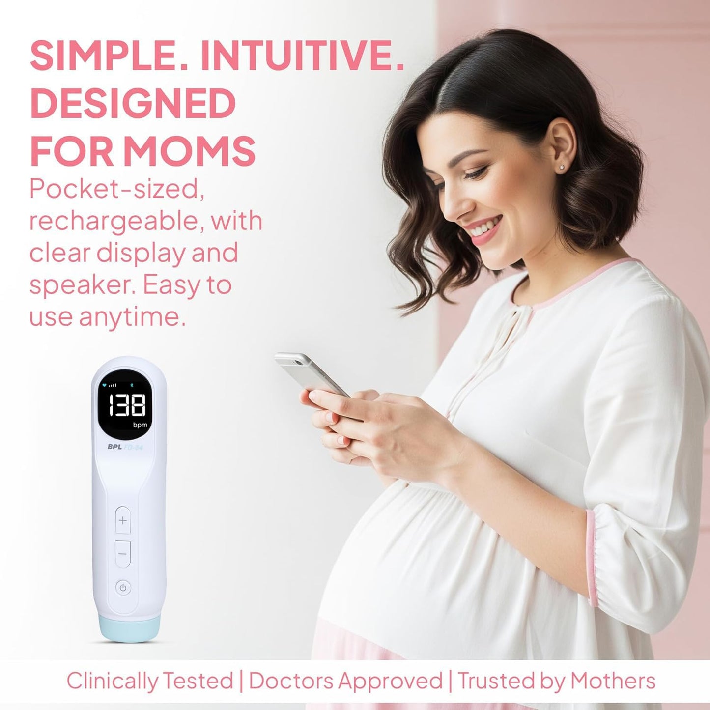 BPL Medical Technologies FD-04 Fetal Doppler|Pulse Wave Technology|Heartbeat Detection Machine for Home and Clinic Use - White