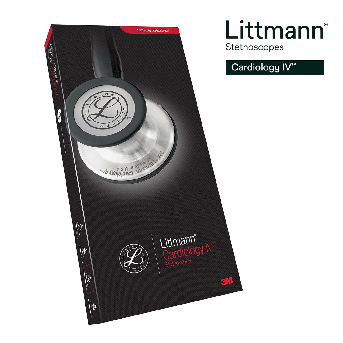 3M™ Littmann® Cardiology IV™ Stethoscope, 6201, Black Finish Chestpiece, Black Tube, Blue Stem, 27 in, 3 Each/Case