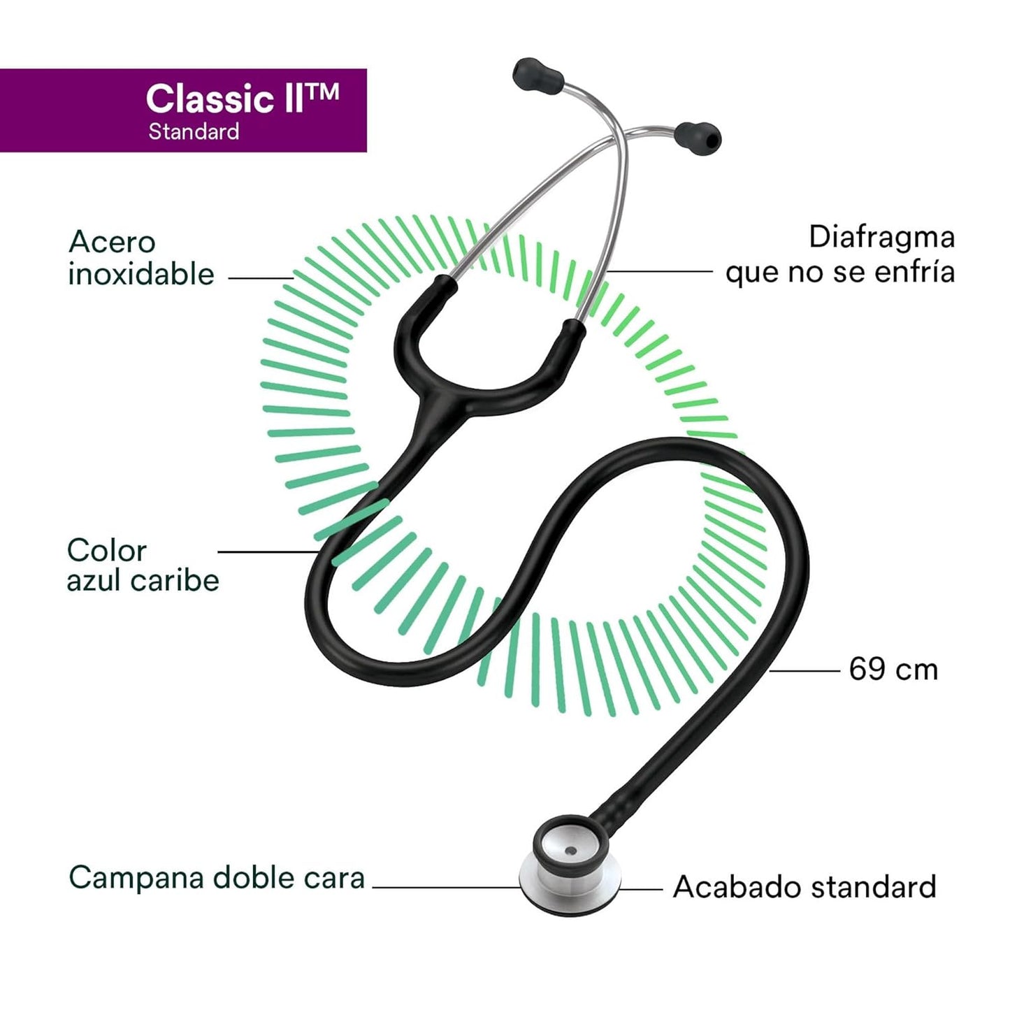 3M™ Littmann® Classic II Infant Stethoscope, 2114, Standard-Finish Chestpiece, Black Tube, 28 in, 3 Each/Case
