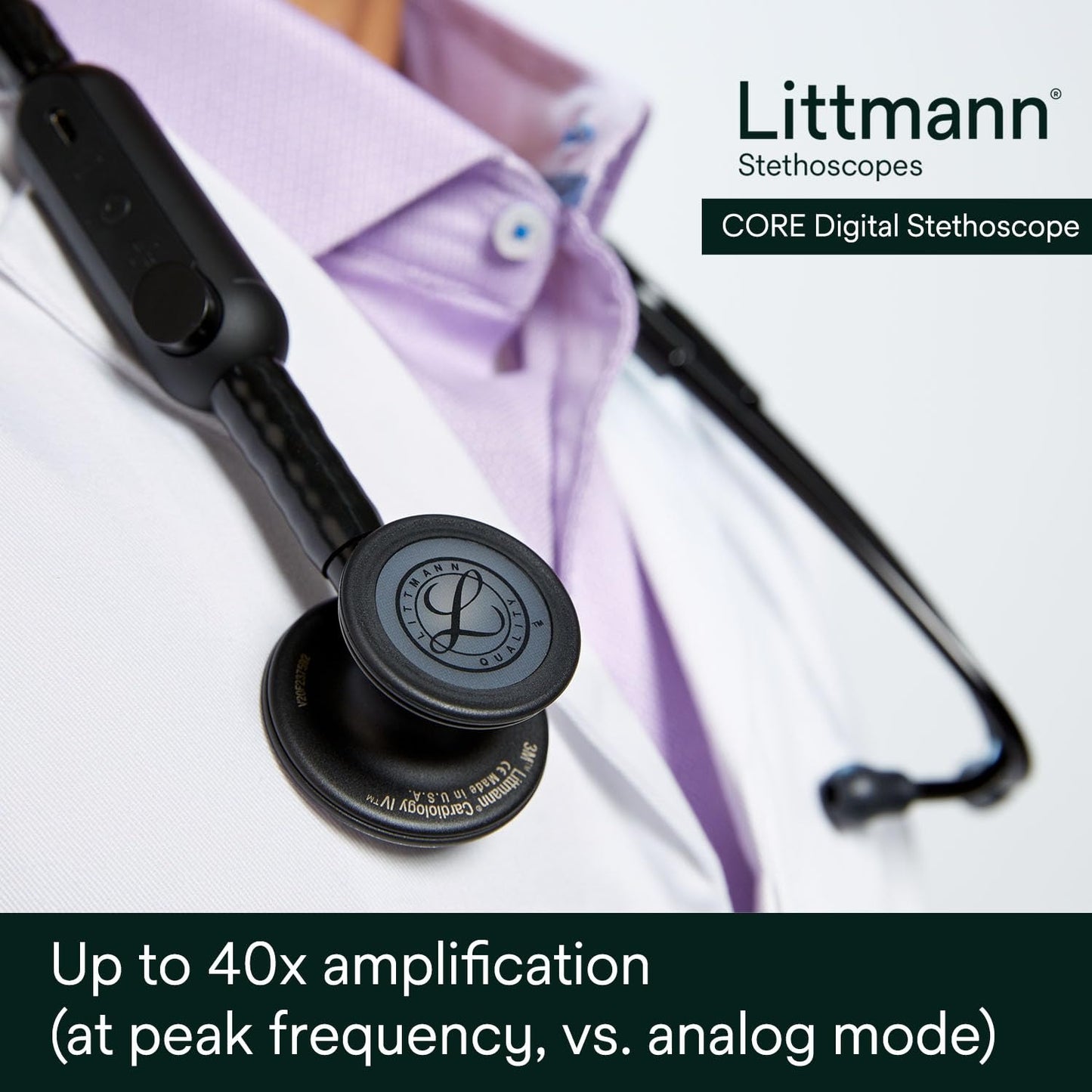 3M™ Littmann® CORE Digital Stethoscope, 8570, High Polish Rainbowfinish Chestpiece, Black Tube