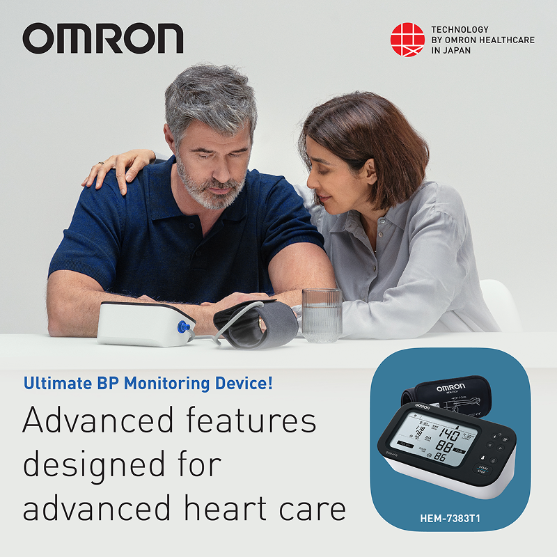 Omron HEM-7383T1-AP Smart Upper Arm Blood Pressure Monitor with AFib Detection, Bluetooth, Dual Display & IntelliWrap 360° Accuracy Cuff