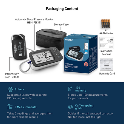 Omron HEM-7383T1-AP Smart Upper Arm Blood Pressure Monitor with AFib Detection, Bluetooth, Dual Display & IntelliWrap 360° Accuracy Cuff
