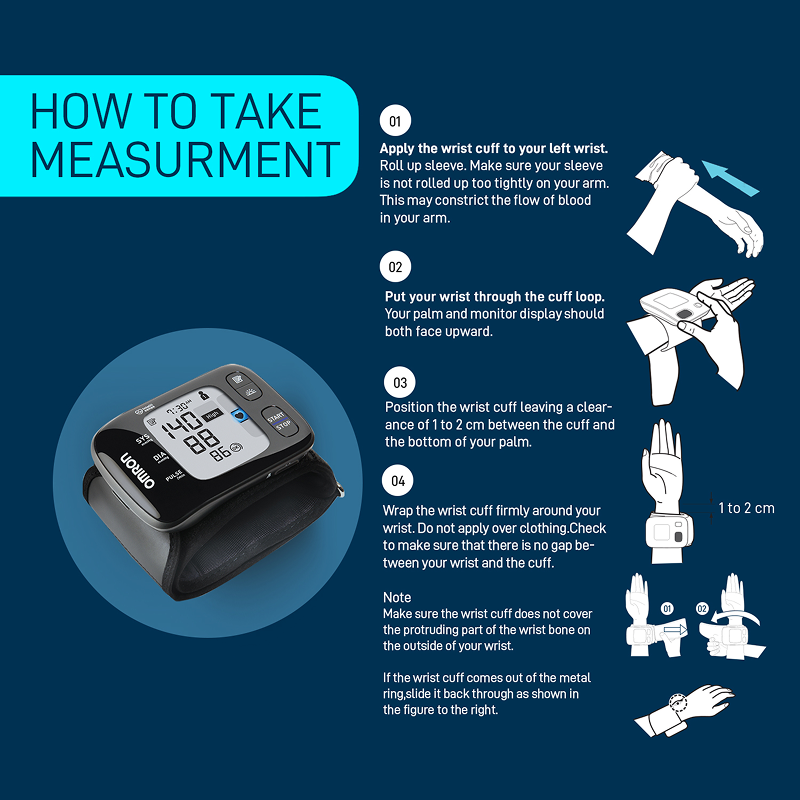 Omron HEM-6232T-AP Wrist BP Monitor Easy to Carry Device with bluetooth®, Dual User & 100 Memory