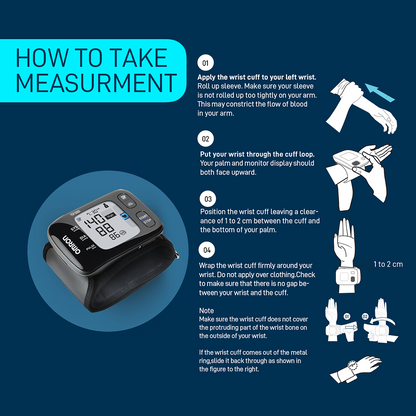 Omron HEM-6232T-AP Wrist BP Monitor Easy to Carry Device with bluetooth®, Dual User & 100 Memory
