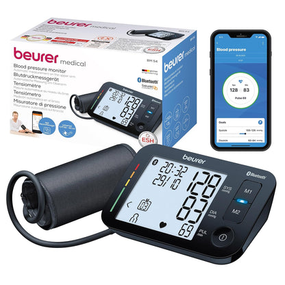Beurer BM54 Bluetooth Upper Arm Blood Pressure Monitor | XL Display, Universal Cuff Up to 44 cm, Pulse Measurement, Risk Indicator