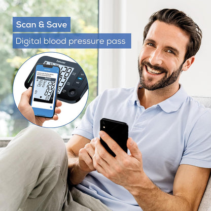 Beurer BM54 Bluetooth Upper Arm Blood Pressure Monitor | XL Display, Universal Cuff Up to 44 cm, Pulse Measurement, Risk Indicator