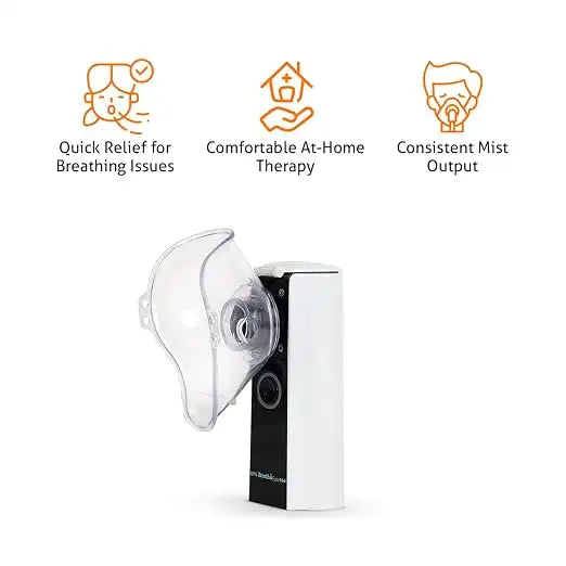 BPL Medical Technologies Breath Ezee N20 Handheld Mesh Nebulizer Machine - Cool Mist Inhaler, No Noise, Personal Inhalers For Breathing Problems Lightweight, Travel Friendly For Adults & Kids