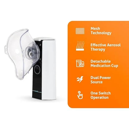 BPL Medical Technologies Breath Ezee N20 Handheld Mesh Nebulizer Machine - Cool Mist Inhaler, No Noise, Personal Inhalers For Breathing Problems Lightweight, Travel Friendly For Adults & Kids