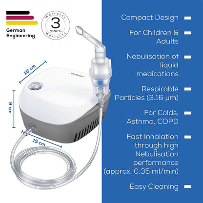 Beurer IH 18 Nebulizer Machine for Kids & Adults, Compressed Air Technology, Full Mask Kit Included