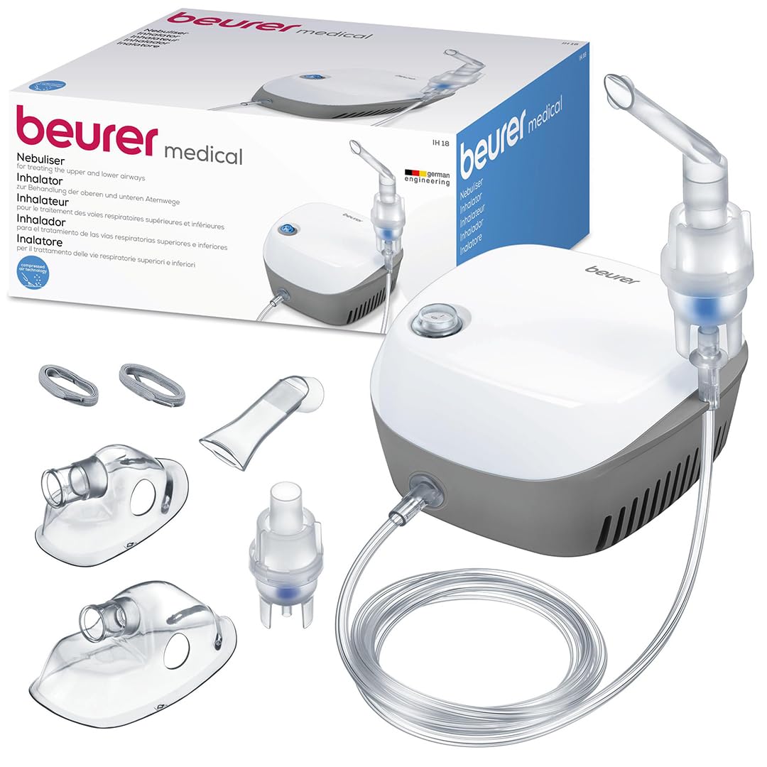 Beurer IH 18 Nebulizer Machine for Kids & Adults, Compressed Air Technology, Full Mask Kit Included