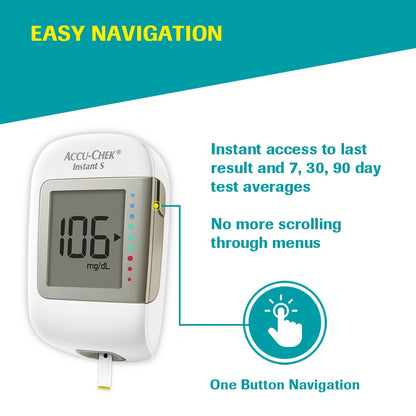Accu-Chek Instant S Blood Glucose Meter | Glucometer Kit with FREE 10 Strips + 10 Lancets + 1 Lancing Device | For Accurate Blood Sugar Testing