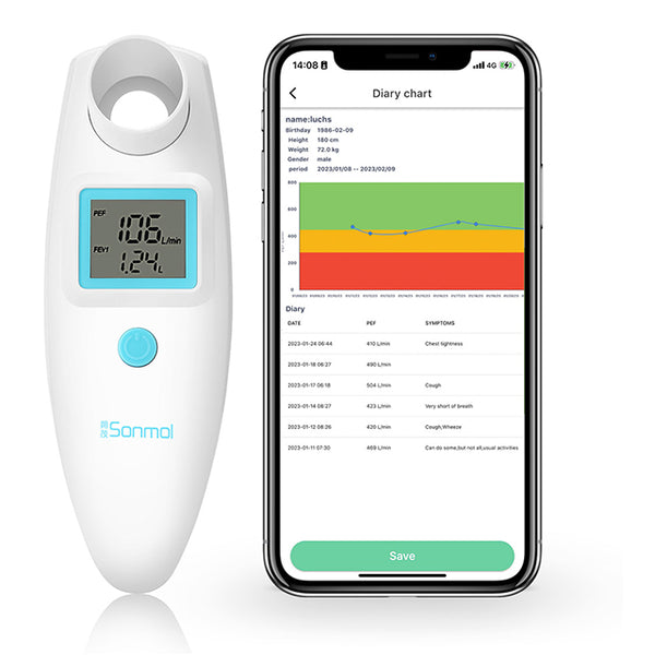 Sonmol Peak Flow Meter | PEF & FEV1 Pulmonary Health monitoring Digital Spirometer Respiratory Exerciser with Bluetooth  (Pack of 1)