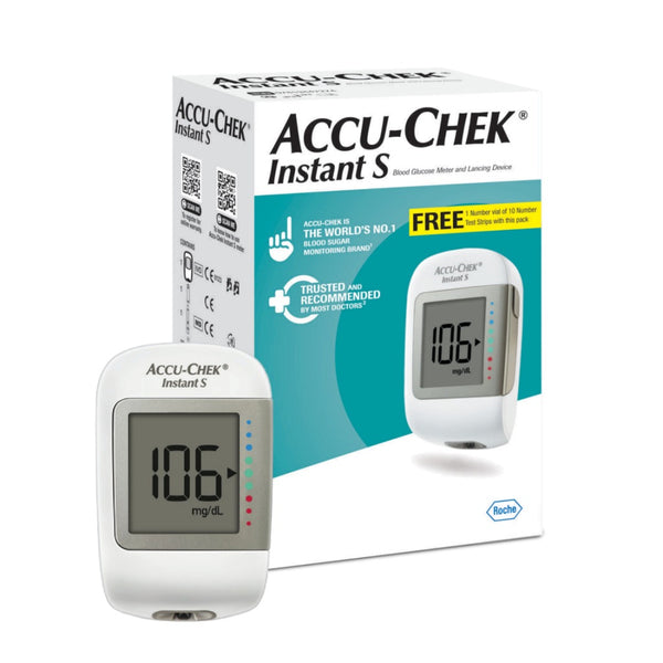 Accu-Chek Instant S Blood Glucose Meter | Glucometer Kit with FREE 10 Strips + 10 Lancets + 1 Lancing Device | For Accurate Blood Sugar Testing