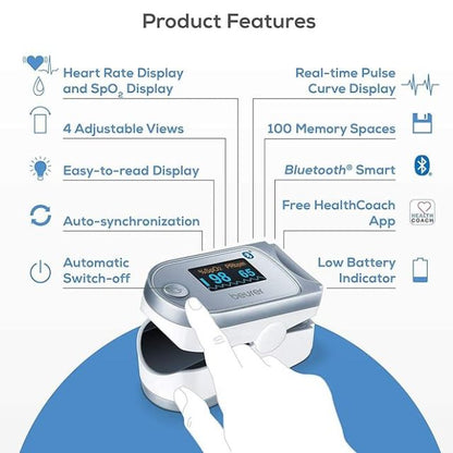 Beurer PO60 Pulse Oximeter with Bluetooth and Health Manager App