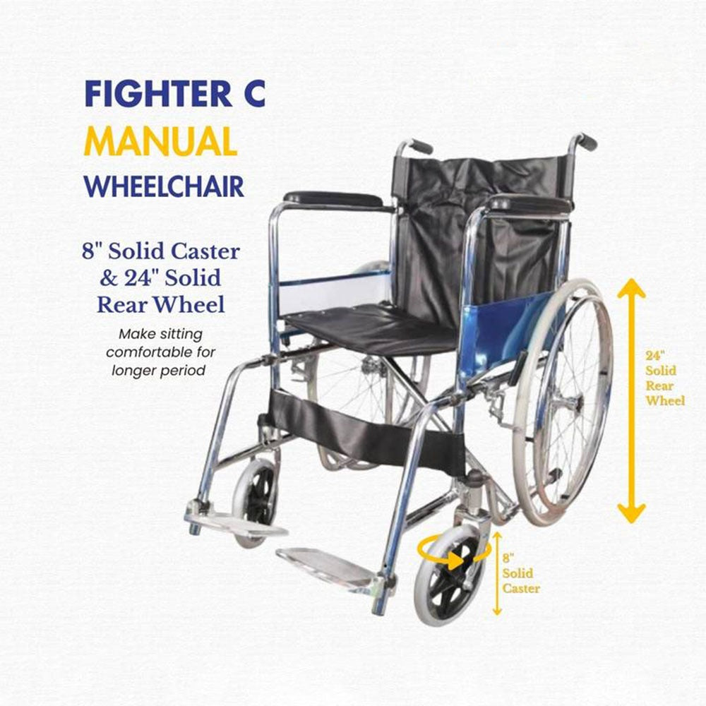 Fighter C Steel Chrome Foldable Manual Wheelchair for Comfortable Daily Mobility