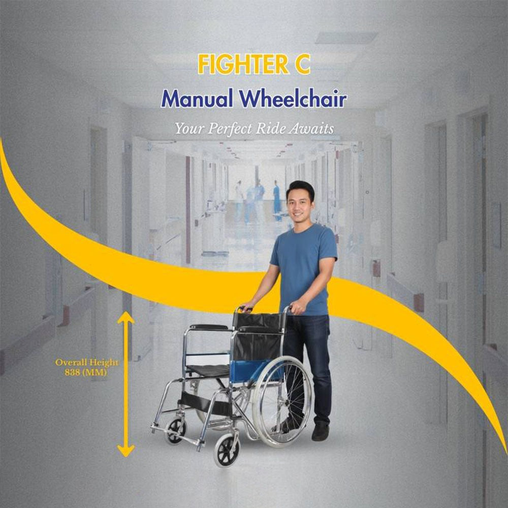 Fighter C Steel Chrome Foldable Manual Wheelchair for Comfortable Daily Mobility