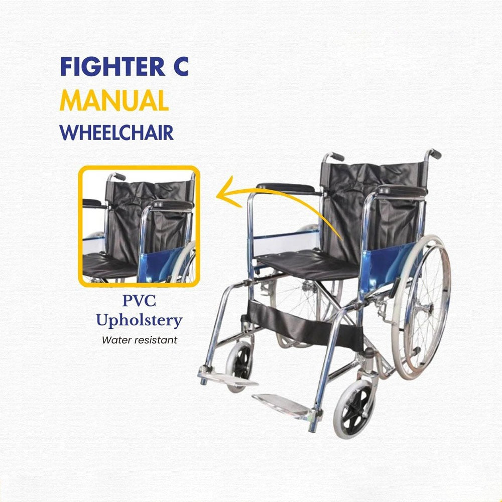 Fighter C Steel Chrome Foldable Manual Wheelchair for Comfortable Daily Mobility