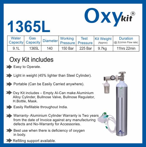 Oxykit 1365L Portable Oxygen Cylinder Kit | Aluminium Medical O2 Empty Kit