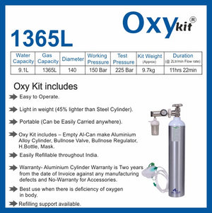 Oxykit 1365L Portable Oxygen Cylinder Kit | Aluminium Medical O2 Empty Kit