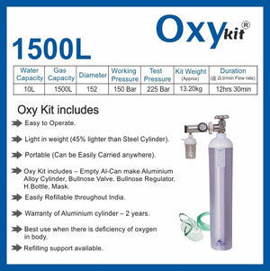 Oxykit 1500L Portable Oxygen Cylinder Kit | Aluminium Medical O2 Empty Kit