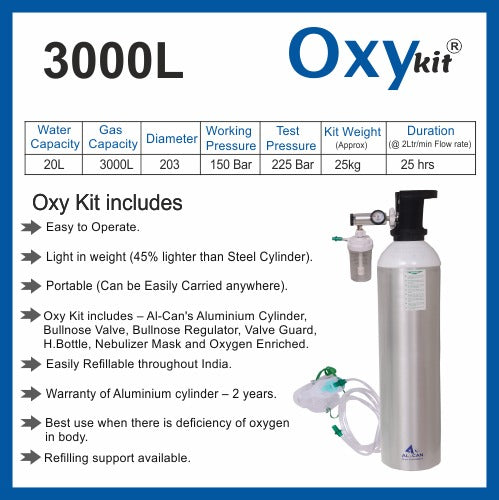 Oxykit 3000L Portable Oxygen Cylinder Kit | Aluminium Medical O2 Empty Kit