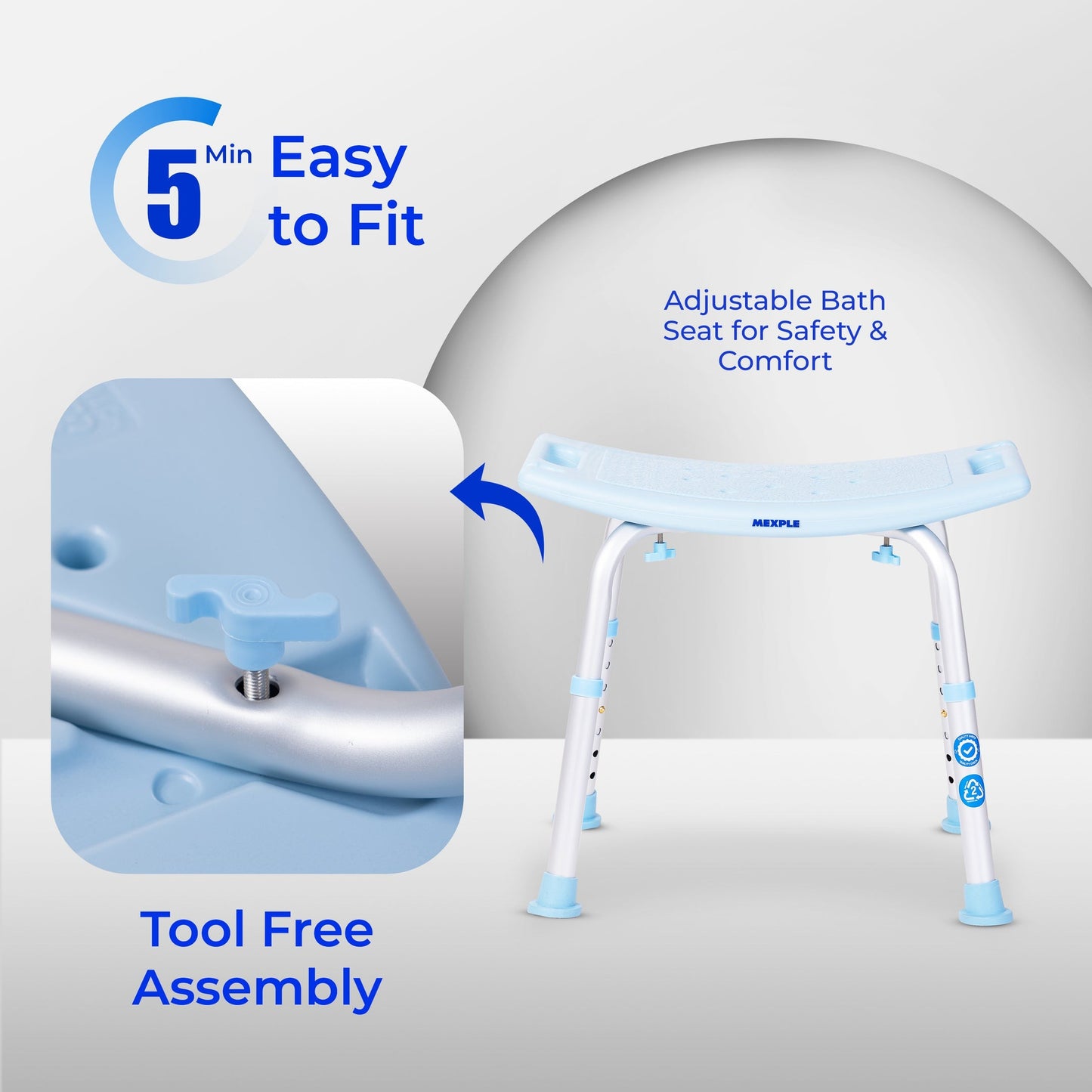 Mexple Xera20 Adjustable Anti-Slip Shower Bath Chair Stool for elderly and bathroom safety – available at The Health Store Mumbai.