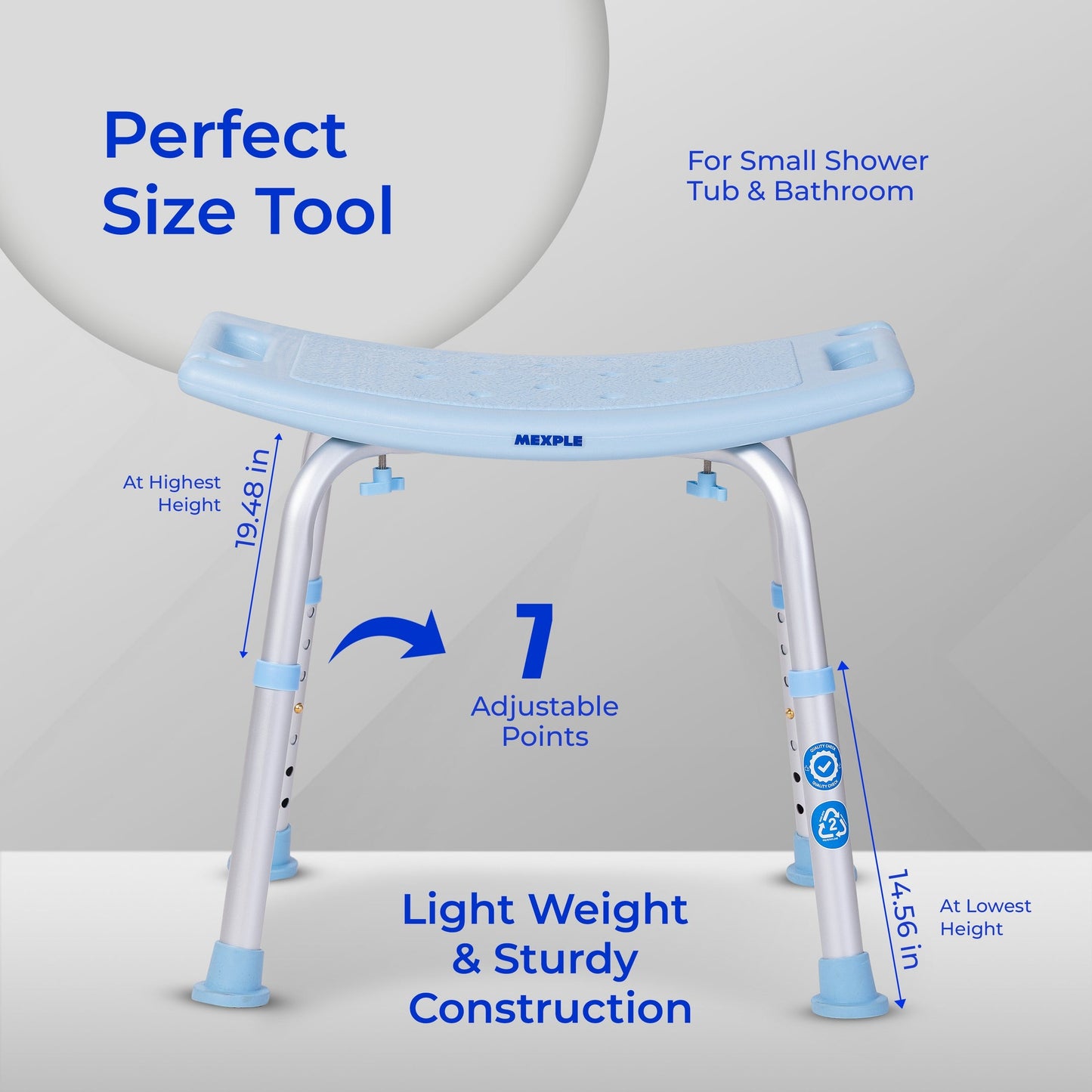 Mexple Xera20 Adjustable Anti-Slip Shower Bath Chair Stool for elderly and bathroom safety – available at The Health Store Mumbai.
