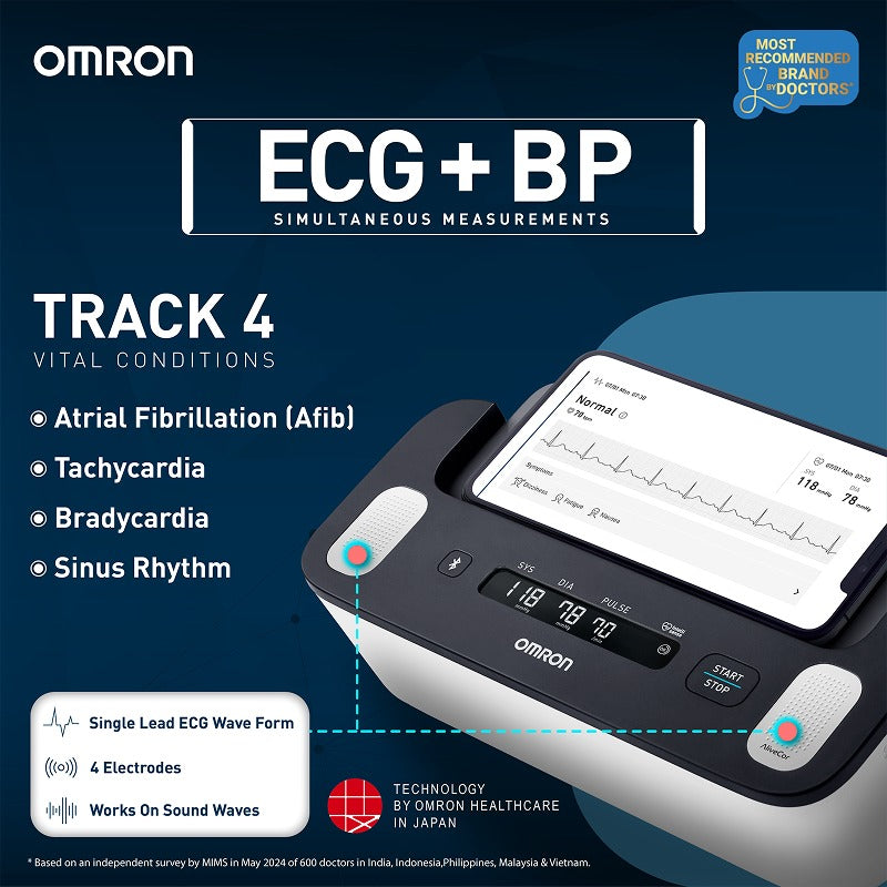 Omron Complete HEM-7530T-AP3, 2-in-1 Upper Arm Blood Pressure Monitor with ECG, AFib Detection & Bluetooth Connectivity