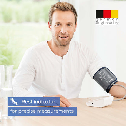 Beurer BM28 Automatic Arm Blood Pressure Monitor with Adaptor | Adjustable Cuff, Large LCD Display & Risk Indicator | Digital BP Machine (White)