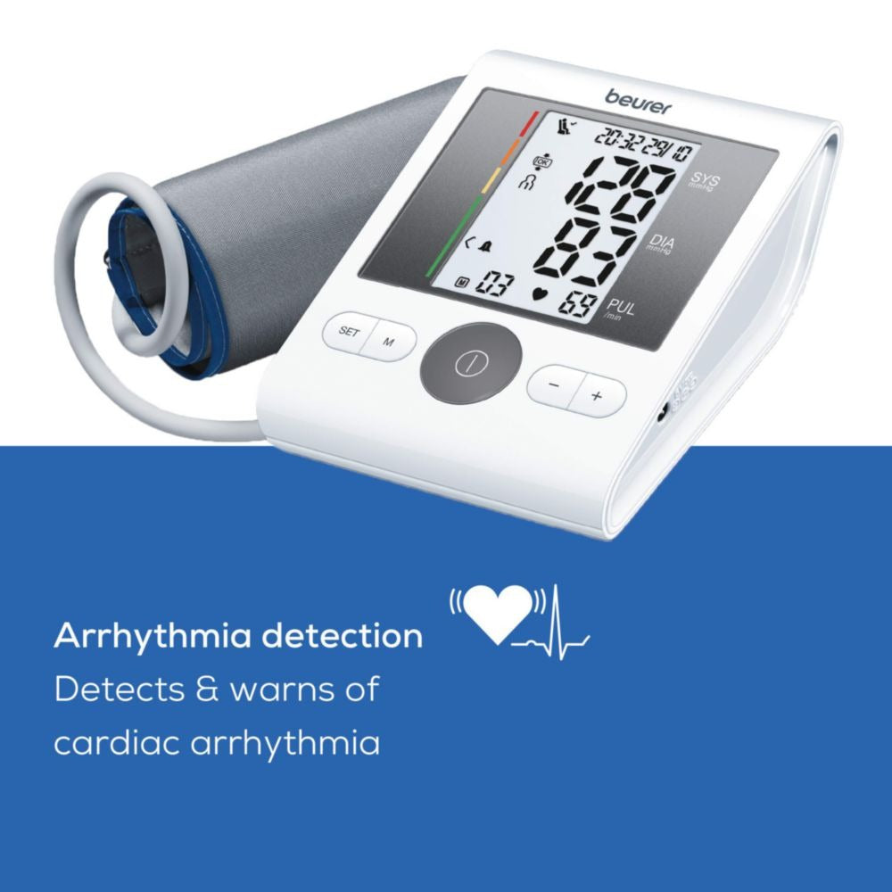 Beurer BM28 Automatic Arm Blood Pressure Monitor with Adaptor | Adjustable Cuff, Large LCD Display & Risk Indicator | Digital BP Machine (White)