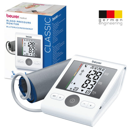 Beurer BM28 Automatic Arm Blood Pressure Monitor with Adaptor | Adjustable Cuff, Large LCD Display & Risk Indicator | Digital BP Machine (White)