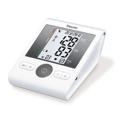 Beurer BM28 Automatic Arm Blood Pressure Monitor with Adaptor | Adjustable Cuff, Large LCD Display & Risk Indicator | Digital BP Machine (White)
