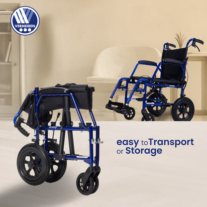 VERMEIREN Bobby Foldable Travel Wheelchair, Sturdy Frame, Light Weight & Foldable, Kids & Seniors, Upto120Kg Weight Capacity - Belgium Technology, Made in India
