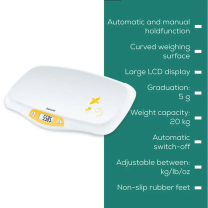Beurer BY 80 Digital Baby Weighing Scale | Accurate Infant Weight Scale Upto 20kg