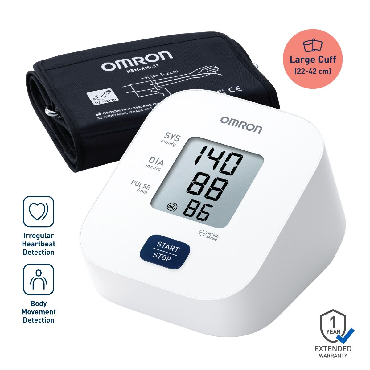Omron HEM-7090-LIN Automatic Upper Arm Blood Pressure Monitor with Large Cuff (22–42 cm) & Irregular Heartbeat Detection