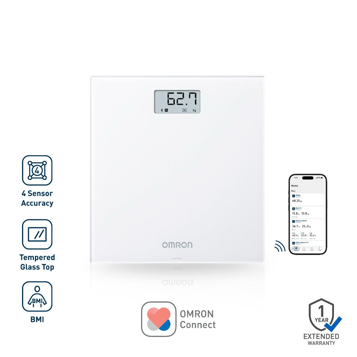 Omron HN-300T2-AP Bluetooth Digital Weighing Scale with Smart Weight Tracking