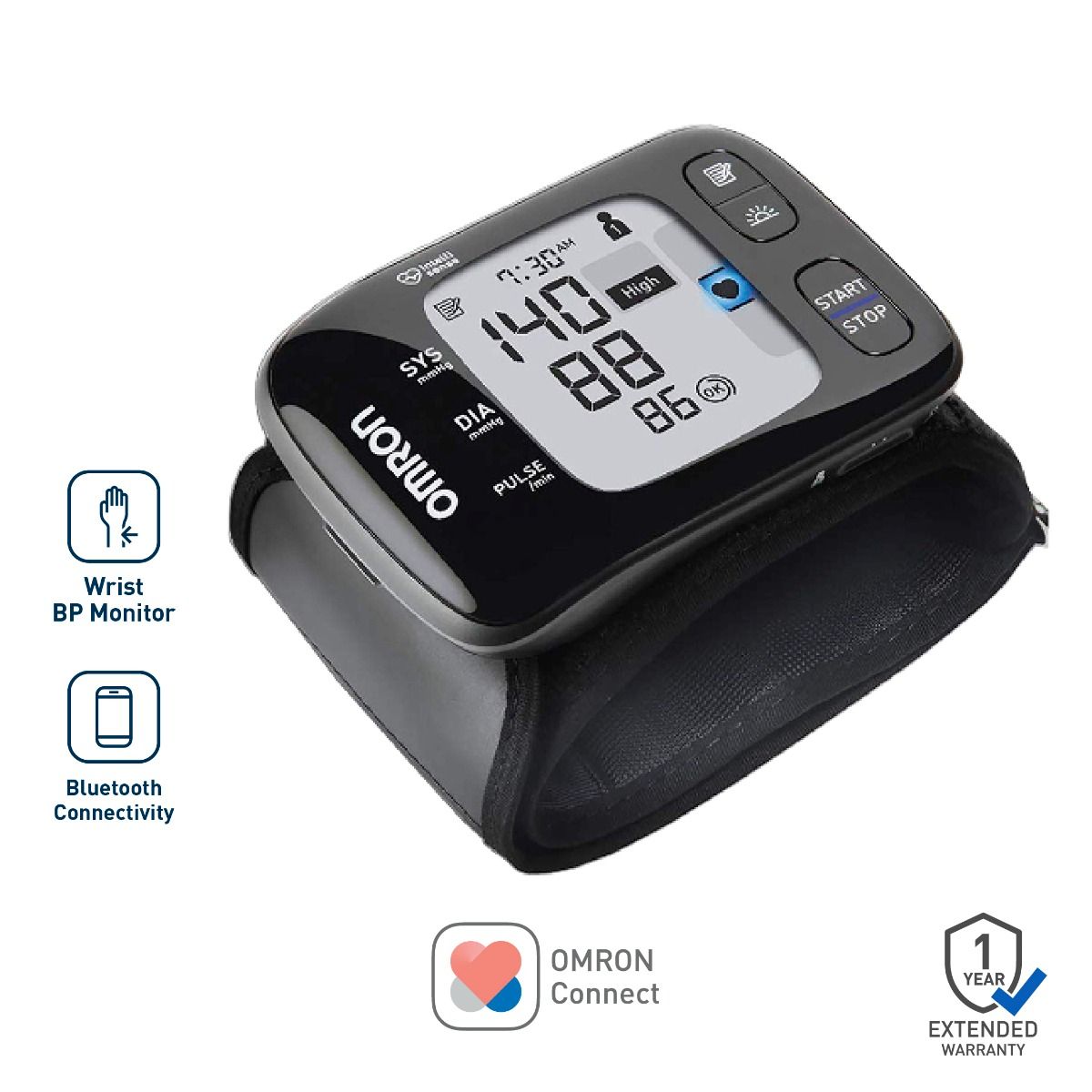 Omron HEM-6232T-AP Wrist BP Monitor Easy to Carry Device with bluetooth®, Dual User & 100 Memory