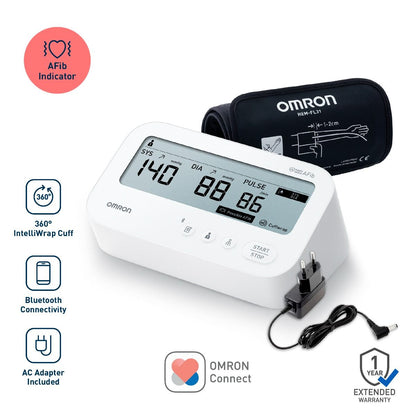 Omron HEM-7194T1-FLBIN Automatic Upper Arm Blood Pressure Monitor with AFib Detection, IntelliWrap 360° Accuracy Cuff, Large Display & AC Adapter