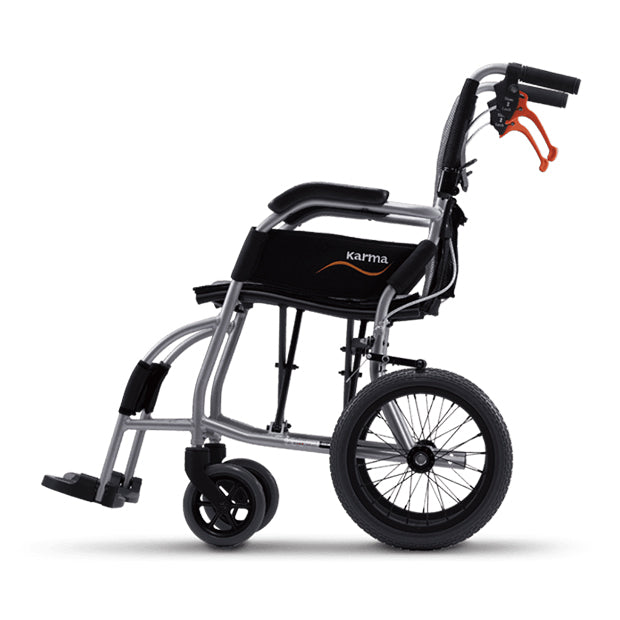 Karma Ergo Light Ultra-Lightweight Aluminium Wheelchair with ergonomic design, adjustable footrests, and compact foldable frame for easy portability and comfort.