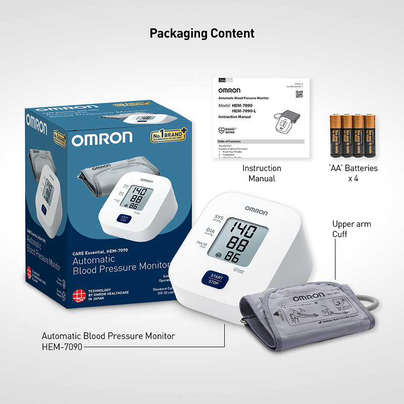 Omron HEM-7090-IN Automatic Upper Arm Blood Pressure Monitor with IntelliSense Technology & Irregular Heartbeat Detection