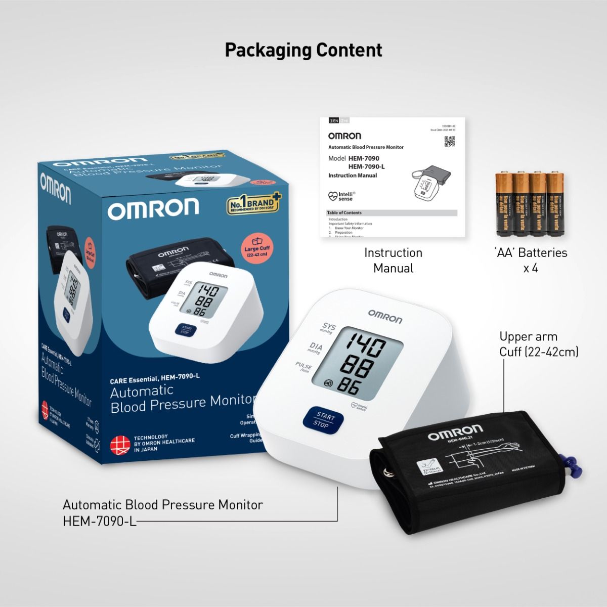 Omron HEM-7090-LIN Automatic Upper Arm Blood Pressure Monitor with Large Cuff (22–42 cm) & Irregular Heartbeat Detection