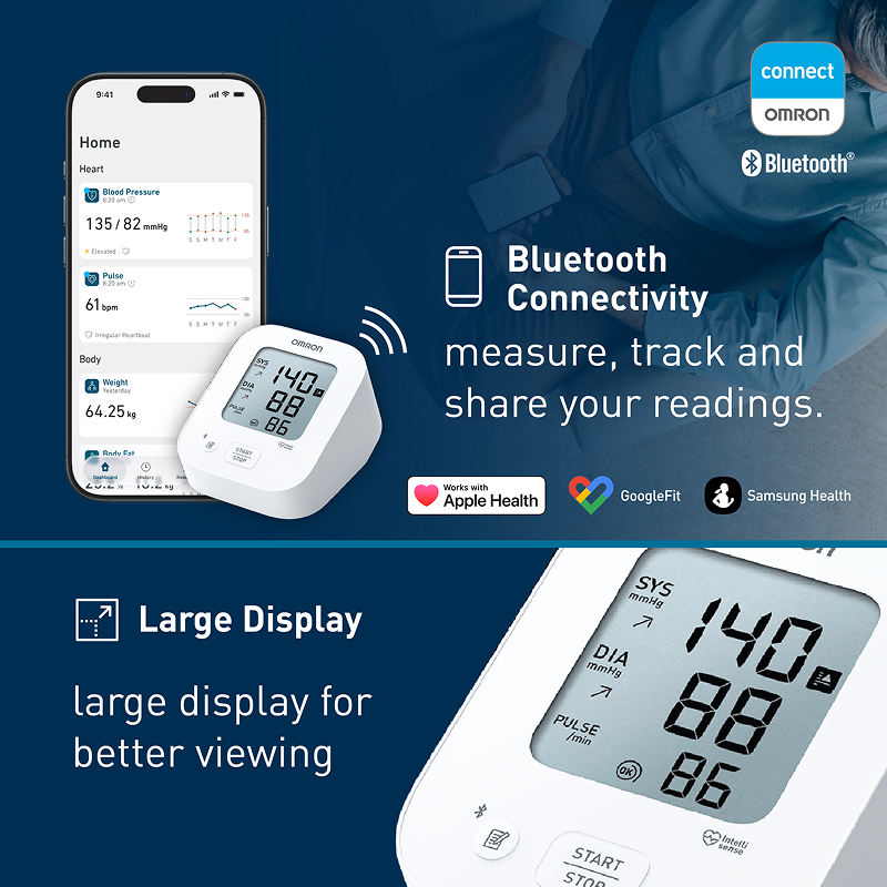 Omron HEM-7183T1-FLBIN Automatic Upper Arm Blood Pressure Monitor with Bluetooth, IntelliWrap 360° Accuracy Cuff & AC Adapter