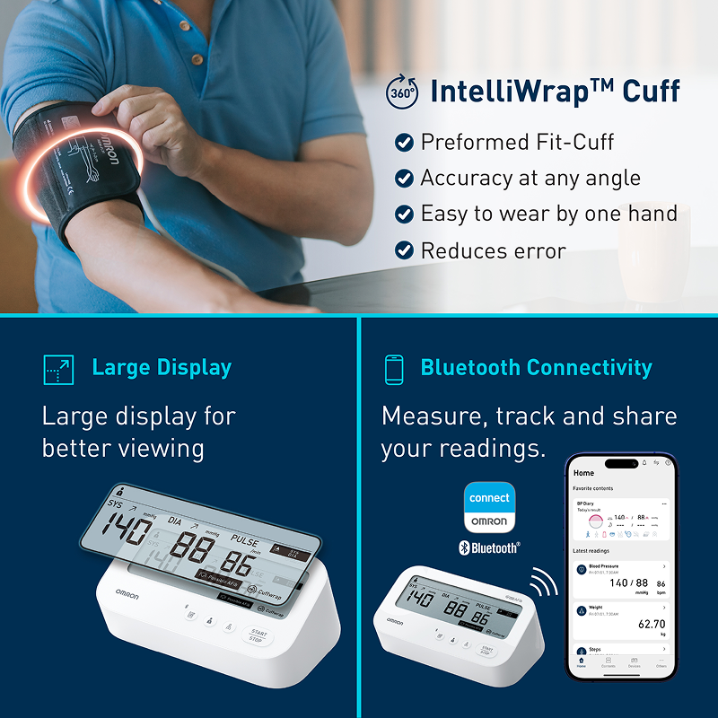Omron HEM-7194T1-FLIN Automatic Upper Arm Blood Pressure Monitor with AFib Detection, IntelliWrap 360° Accuracy Cuff & Bluetooth