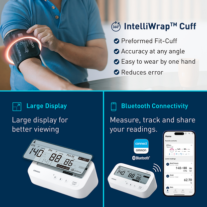 Omron HEM-7194T1-FLIN Automatic Upper Arm Blood Pressure Monitor with AFib Detection, IntelliWrap 360° Accuracy Cuff & Bluetooth