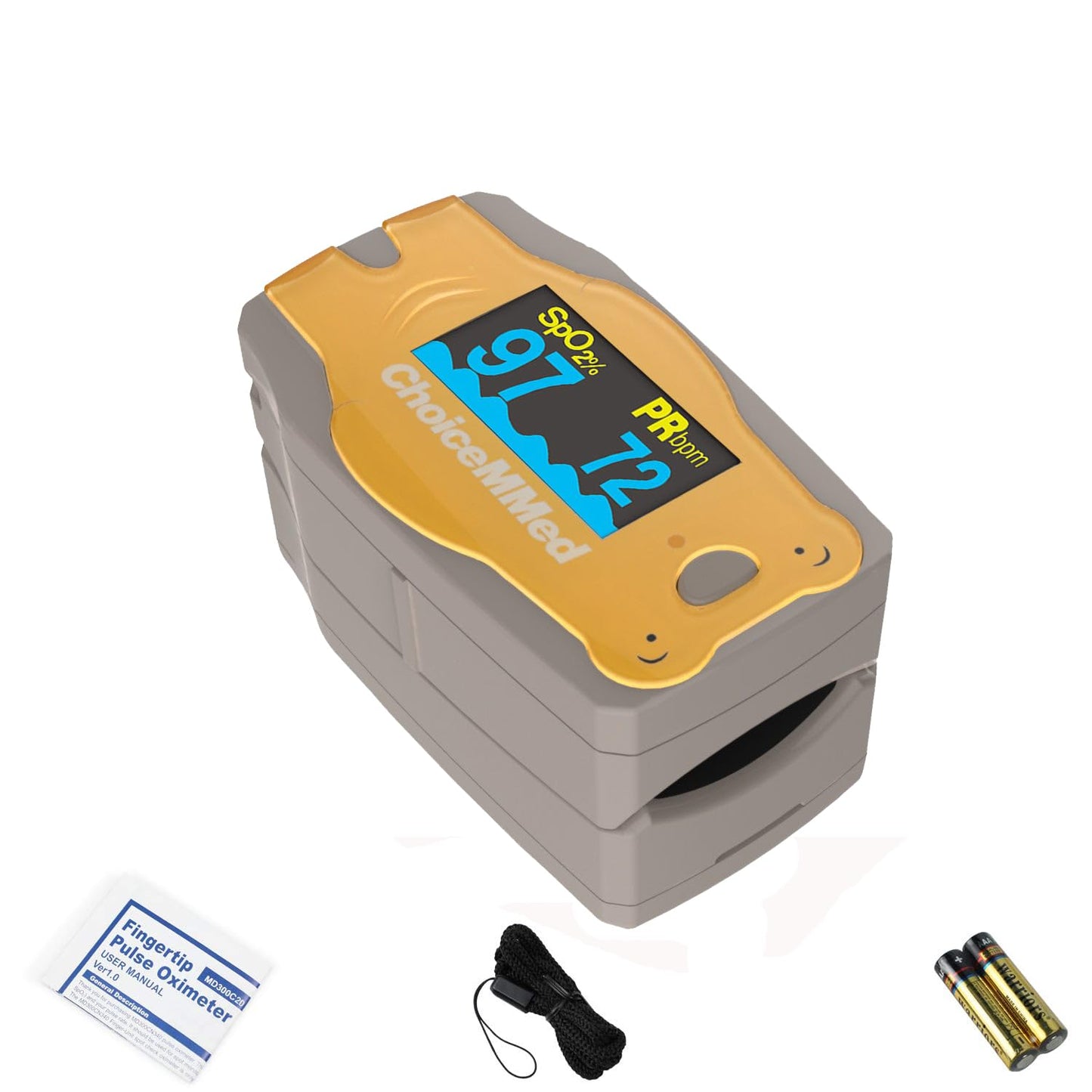 Choicemmed Fingertip Pulse Oximeter (MD300C52) | Pulse Rate | Oxygen Watch | Oxygen Saturation | High Accuracy | Automatically Power Off - Pack of 1 (Orange)