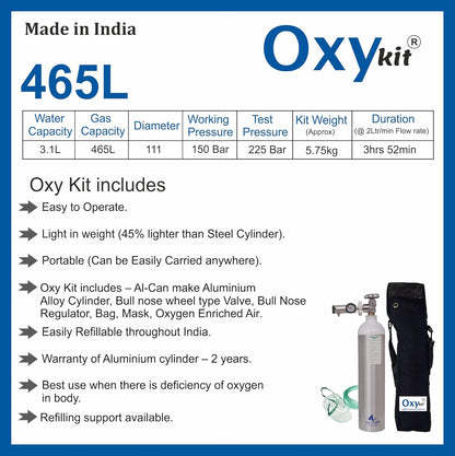 Oxykit 465L Portable Oxygen Cylinder Kit | Aluminium Medical O2 Empty Kit