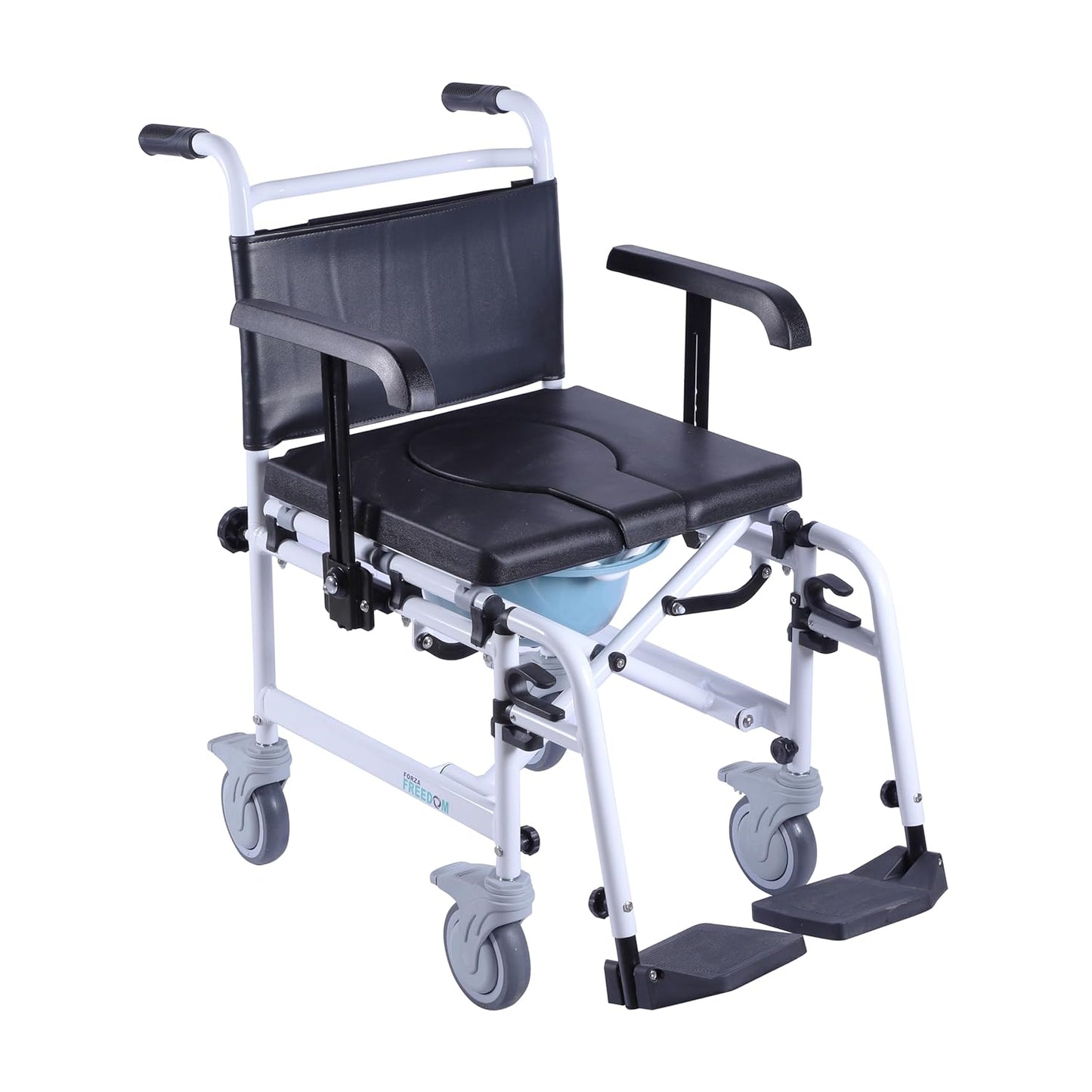 Forza Freedom Commode Wheelchair | Lightweight & Easy Foldable | Removable Pot | Upto 110 Kg Weight Capacity